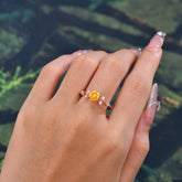 Round Cut Citrine Engagement Ring Unique Distance Band Ring